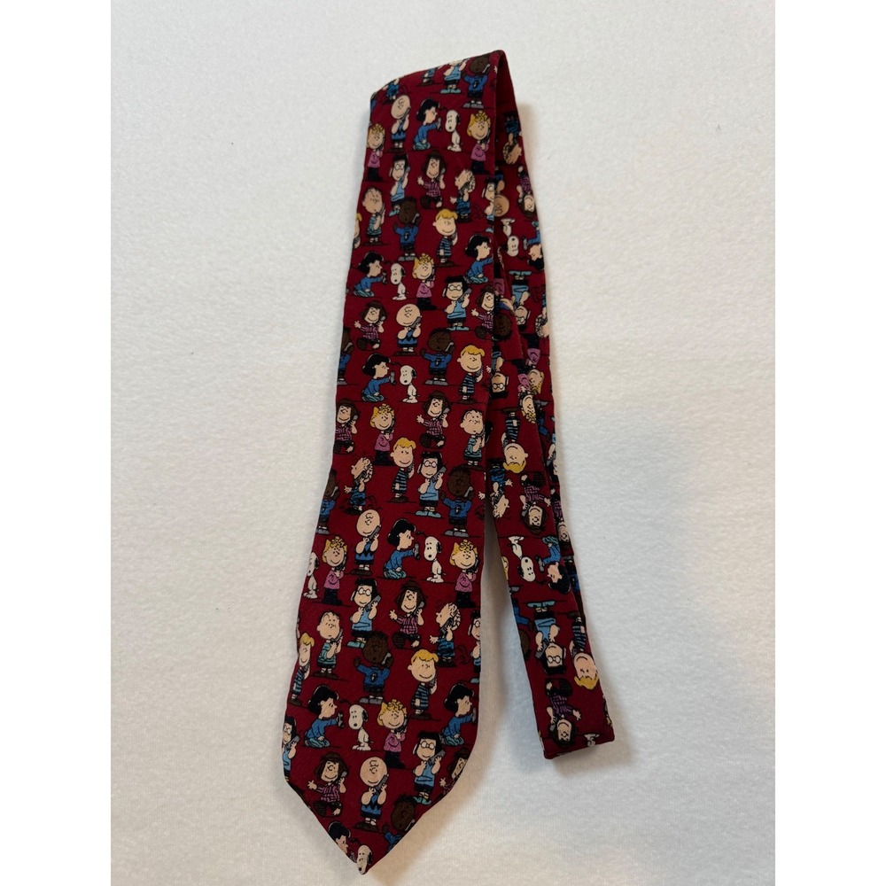 Vintage Peanuts Charlie Brown Silk Necktie Mens OS Burgundy Novelty Print Tie